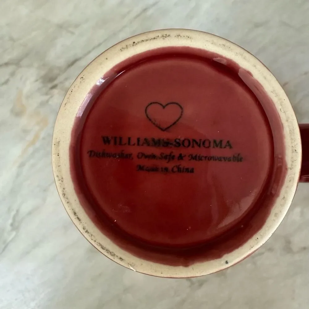 Set of 2 Williams Sonoma Heart Handle Coffee Mug Valentine's Day Love